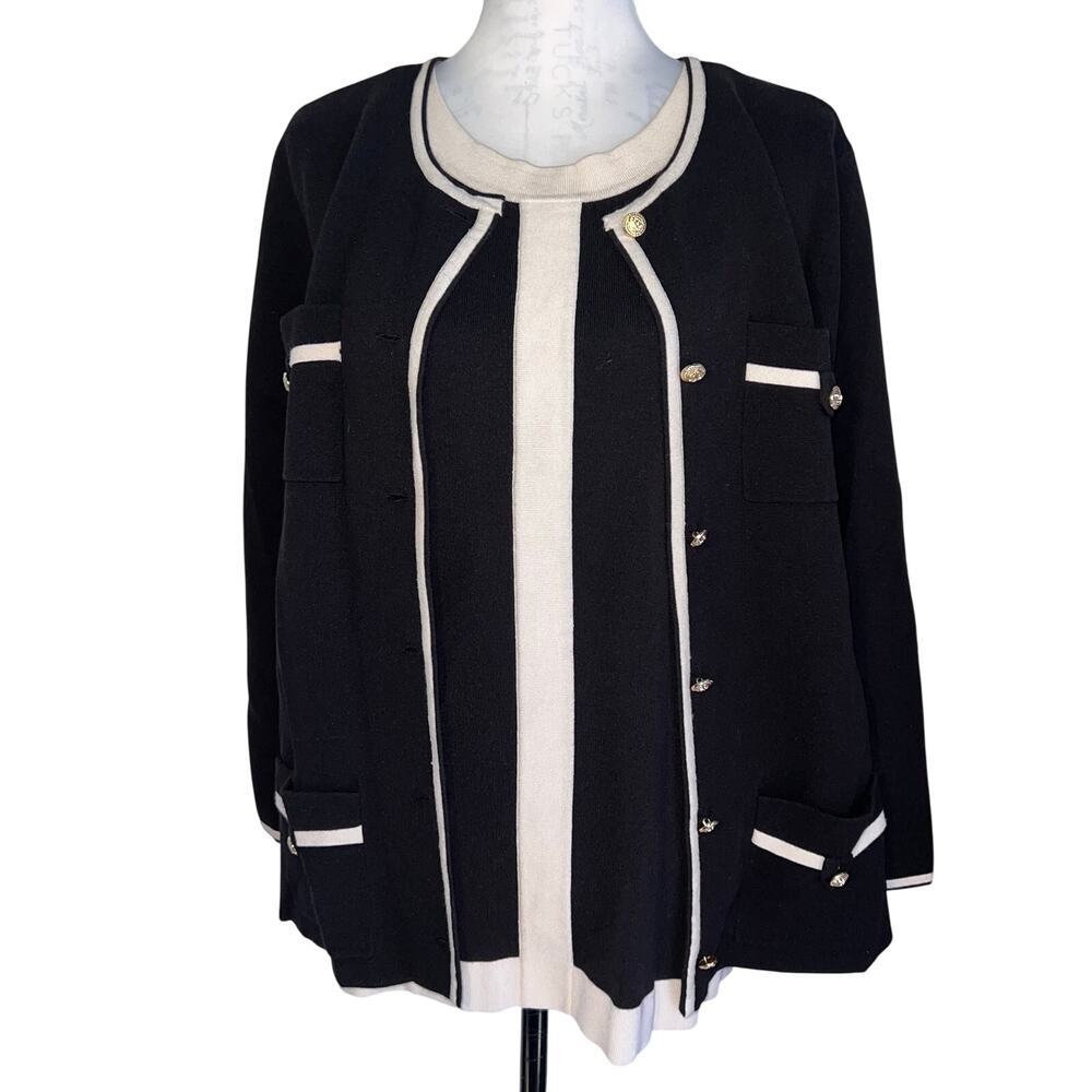 Anne Klein women’s size L-XL Two-piece sweater logo button front cardigan set